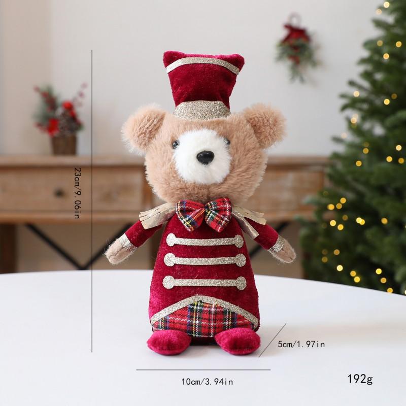 Plush Christmas Bear Ornament Decorative Figurine Holiday Display Window Party Decoration