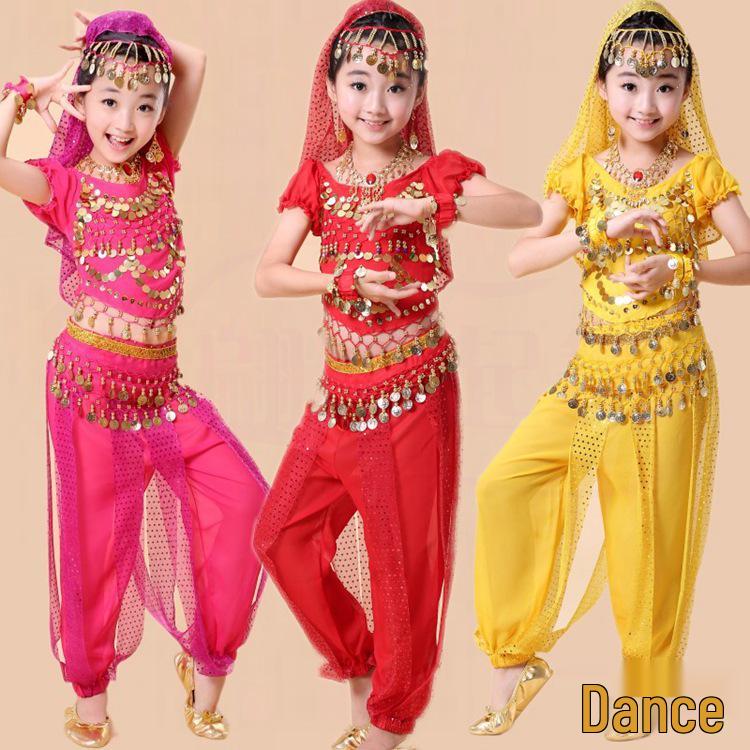 

Kids Belly Dance Costume - Girls Indian Performance Outfit 2XL: 140-150CM