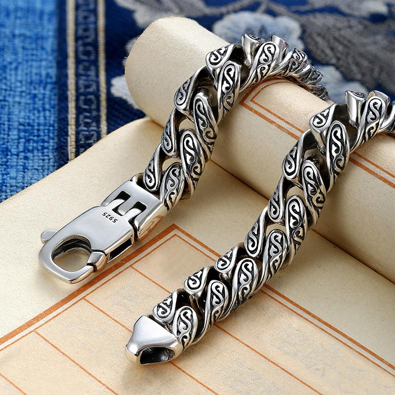 2026 Bracciale Personalizzato con Motivo Tang Grass Placcato Argento Uomo Spesso Street Hipster Moda Etnica Gioielli