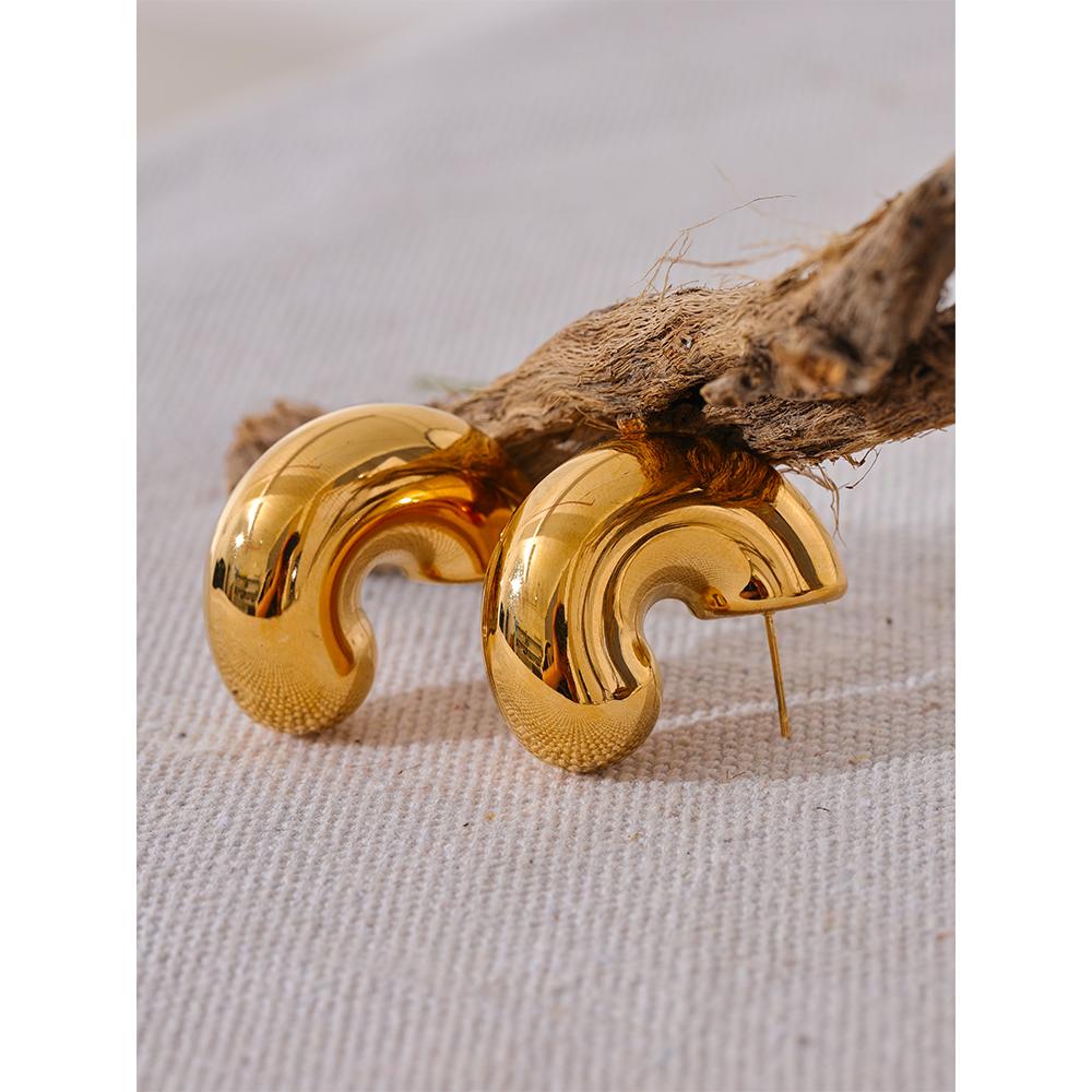 Yhpup Metal Smooth High Quality Stainless Steel Geometric Chunky Unusual Earrings Fashion Charm Texture Stain Less Jewelry