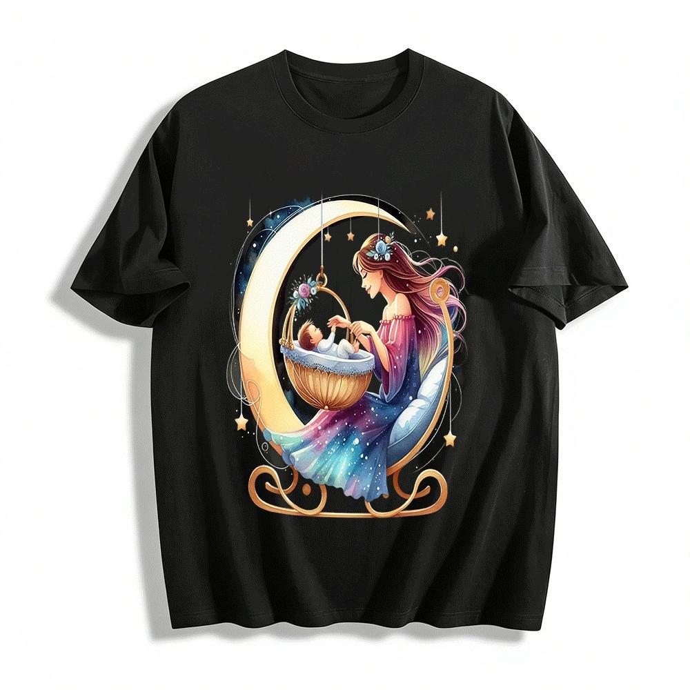 Moon Cradle Mother Baby Print Warm Parent-child Outfit Pure cotton T-shirt XXS