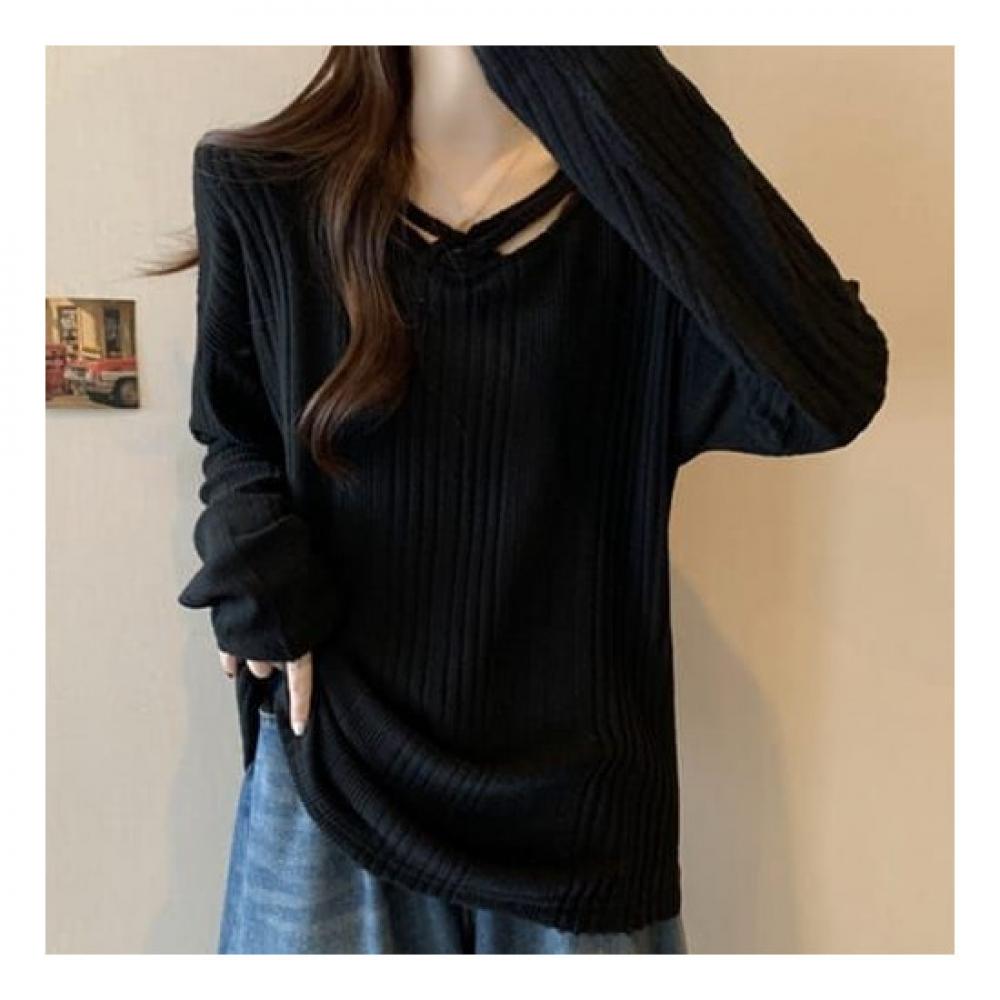 NaVaVa Men Ribbed V Neck Long sleeVe KniT T shirT Nk2335
