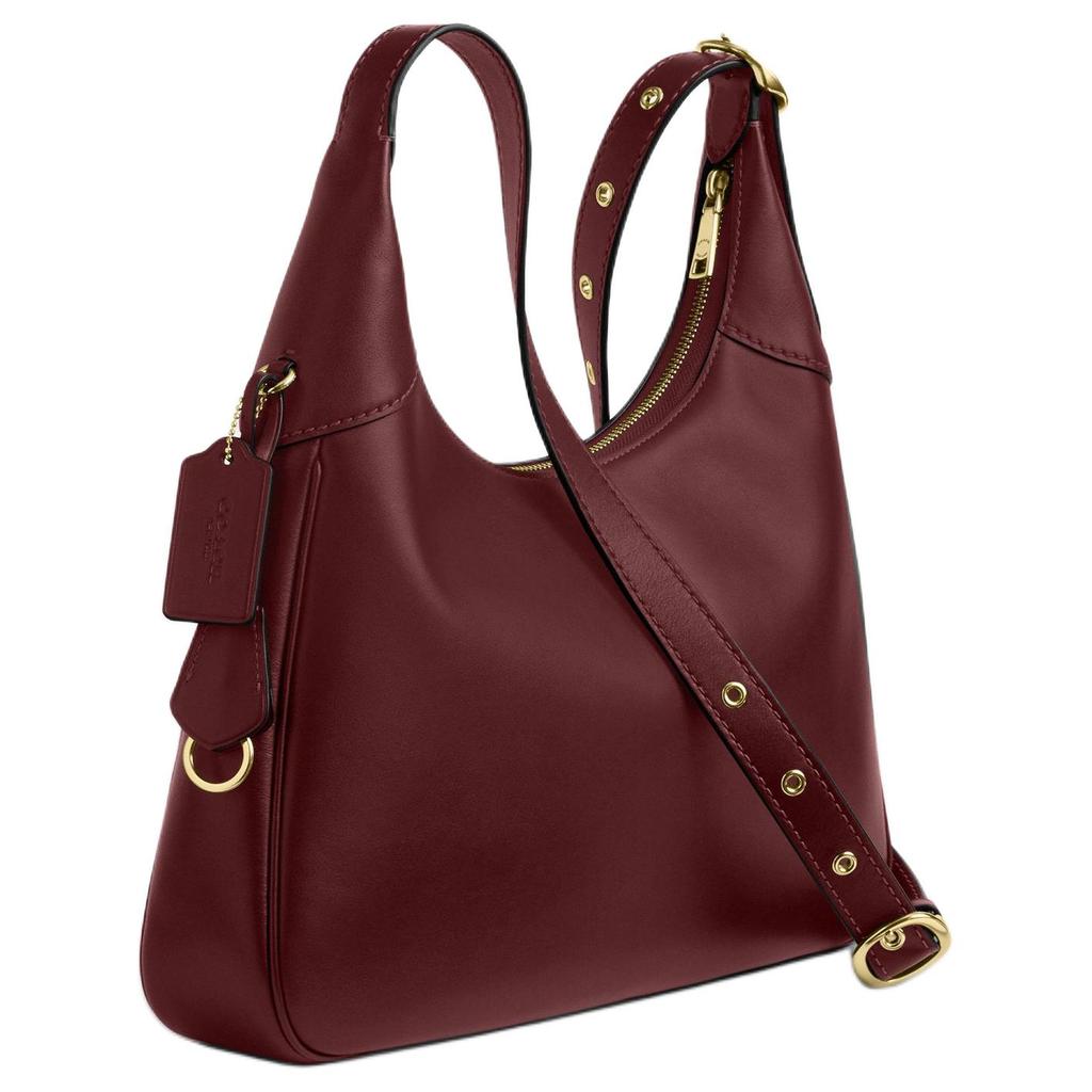 Coach Burgundy Leather Convertible Hobo Shoulder Bag with Gold Hardware for Daily Use