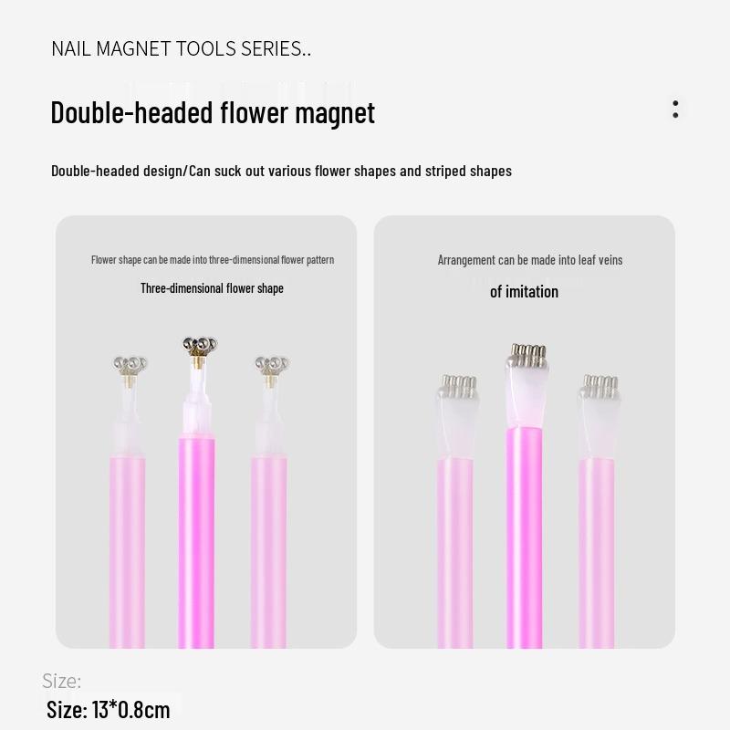 Verbessertes Cat Eye Press-On Nägel Set mit Magnetischem Stift und Blumen Design