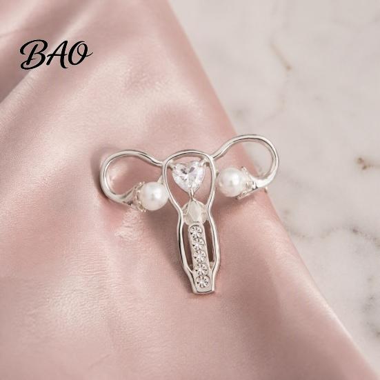 Women Clothing Jewelry Uterus Brooch with Rhinestone Faux Pearl, Human Organ Lapel Pin, Jacket Accessory Hollow Shaped for Coats Sweaters Scarves Body