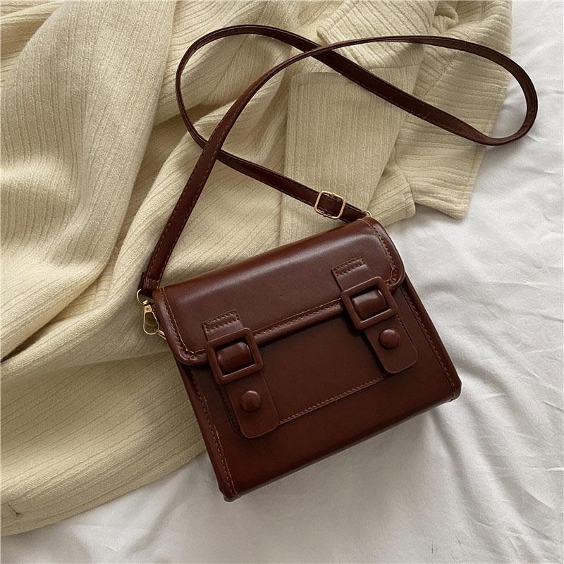 New Retro Red Small Square Bag For Women Daily Commuting Versatile Female Crossbody Bags Pu Leather Solid One Shoulder Pack