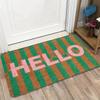 Peach Pink Hello Forest Outdoor Mat - Thick Plush Flannel Doormat, Minimalist Welcome Design, Nature-Themed Entrance Rug