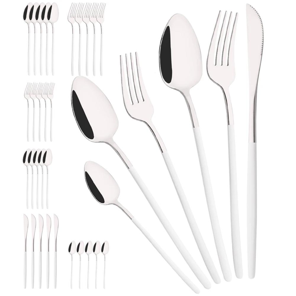 36Pcs Black Cutlery Sets Stainless Steel Knife Fork Spoon Tableware Dessert Mirror Flatware Set Festival Kitchen Dinnerware Gift