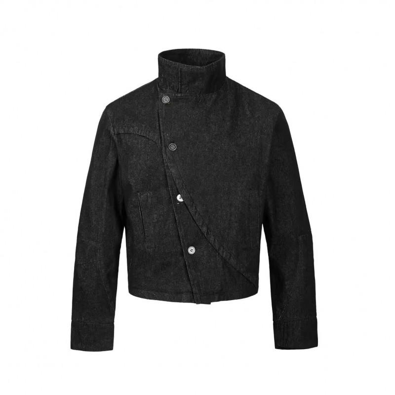Mens Washed Vintage Stand Collar Denim
