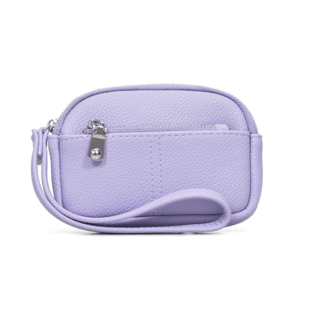 Fashion PU Leather Women Mini Wallet Solid Color Storage Bag Students Coin Purse Large Capacity Zipper Wrist Key Bag Zipper