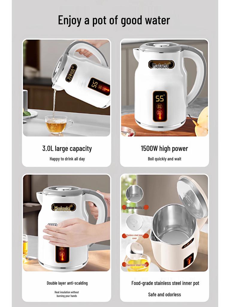 2025 Stainless Steel Electric Kettle with Keep Warm Function, Ideal for Dormitories, Water Boiler