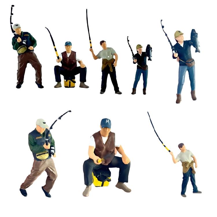 Artistic 1/64 Scale Miniature Fishing Figure Resin Attractive Mini Fishing Scene Resin Ornament for Decorative Use Gift