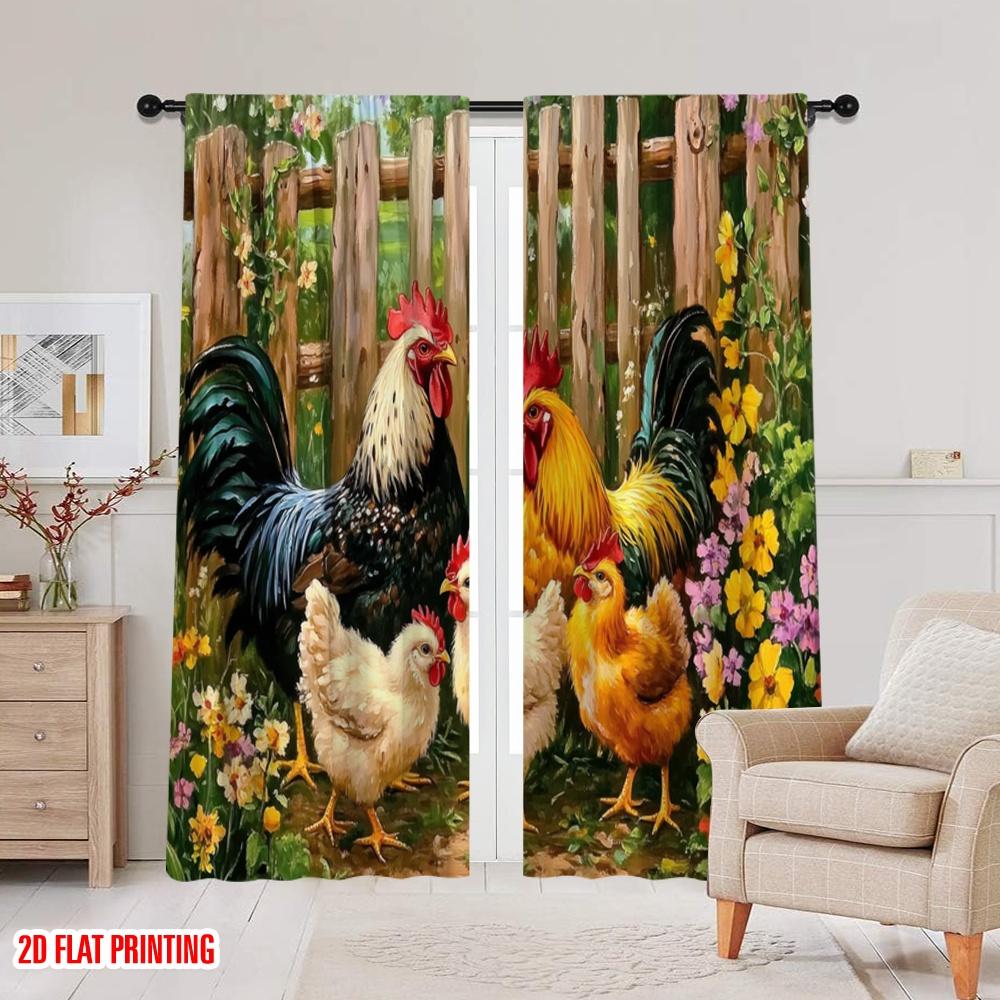 2pcs,2D plane printing Pattern Curtains Garden Gathering Versatile 100% Polyester (without rod) Versatile All Ldeal for Bedroom,