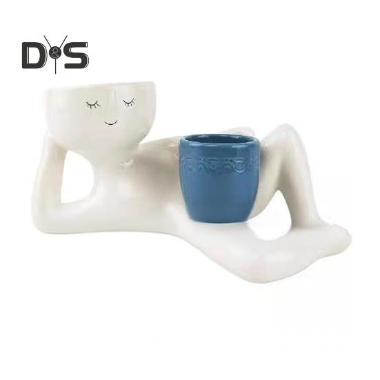 

Новинка, горшок для растений, прочный, смайлик, горшок с дренажным отверстием, милый, смешной, из смолы, украшение для стола синий