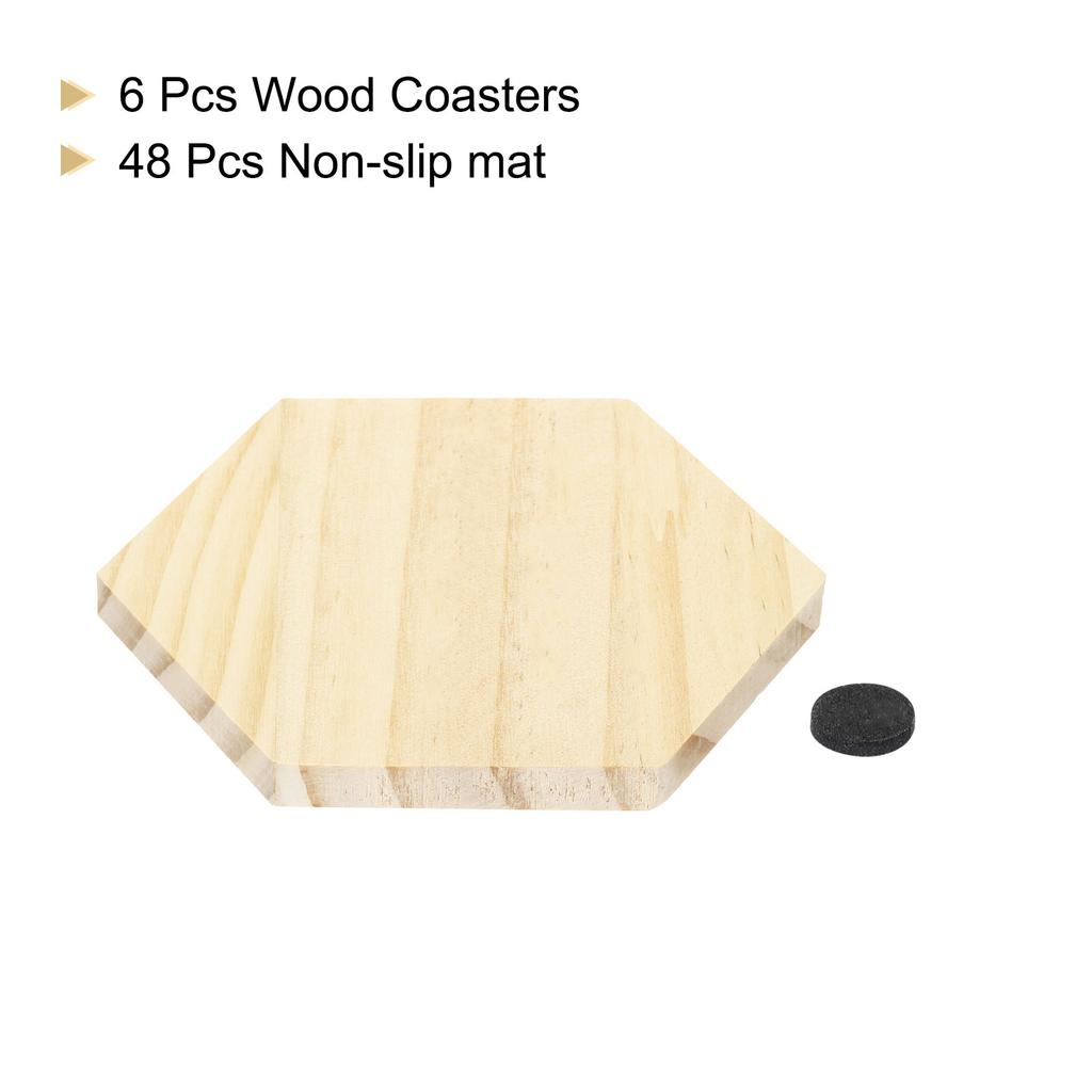 6 Set Unfinished Wood Chips Hexagon Wood Slices DIY Crafts for Blank Wood Chips Handicrafts Wood Engraving with Non-slip Mat