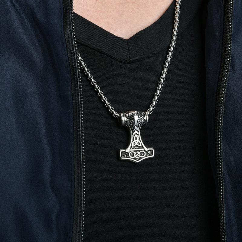 Viking Thor Hammer Pendant Necklace for Men Fashion Gold/Silver Color Stainless Steel Necklace Viking Amulet Jewelry Never Fade