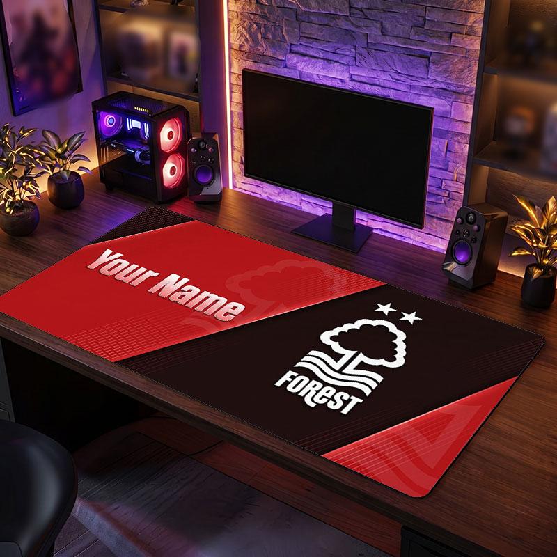 Nottingham Forest Custom Large Mouse Pad, Personalized Name Text Print, Football Logo Non‑Slip Desk Mat Gaming Gift