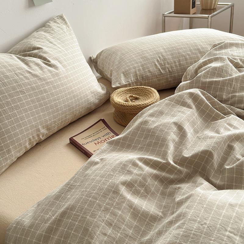 Class A Maternal And Infant Grade Unprinted Wind-Dyed Cotton Washed Cotton 4Pcs Set, Skin-Friendly Sleeping Naked Cotton 100 Cotton Quilt Cover