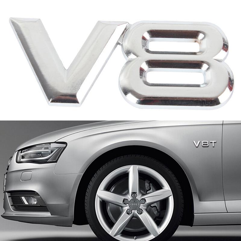 AQTQAQ 1 Stück 3D Metall Chrom V8 Autoaufkleber Logo Emblem Aufkleber Abzeichen Auto Karosserieaufkleber Universelle Auto Dekoration