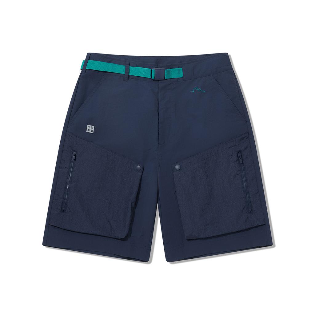 Li Ning Outdoor Series Elastic Logo Loose Mid Waist Water Resistant Sports Casual Shorts Men shorts Navy-Blue AKSUA05-1