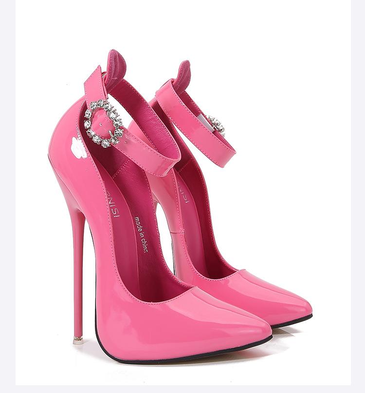 Módní design 16cm Unisex Vysoké podpatky Pásek kolem kotníku Sexy Červená uvnitř Fetiš Stiletta Pásek přes nárt Přizpůsobit Lodička Velká velikost 46