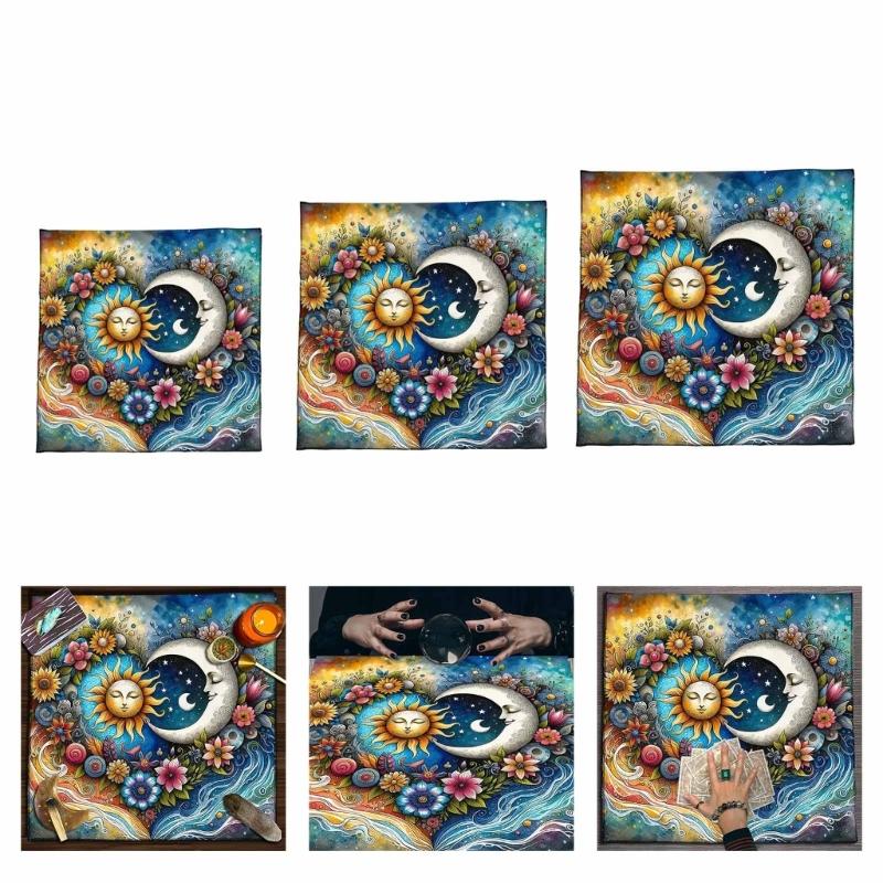 Portable Meditations Tablecloth Sun and Moon Pattern Tarots Mat Game Accessories for Gatherings Easy To Carry Design