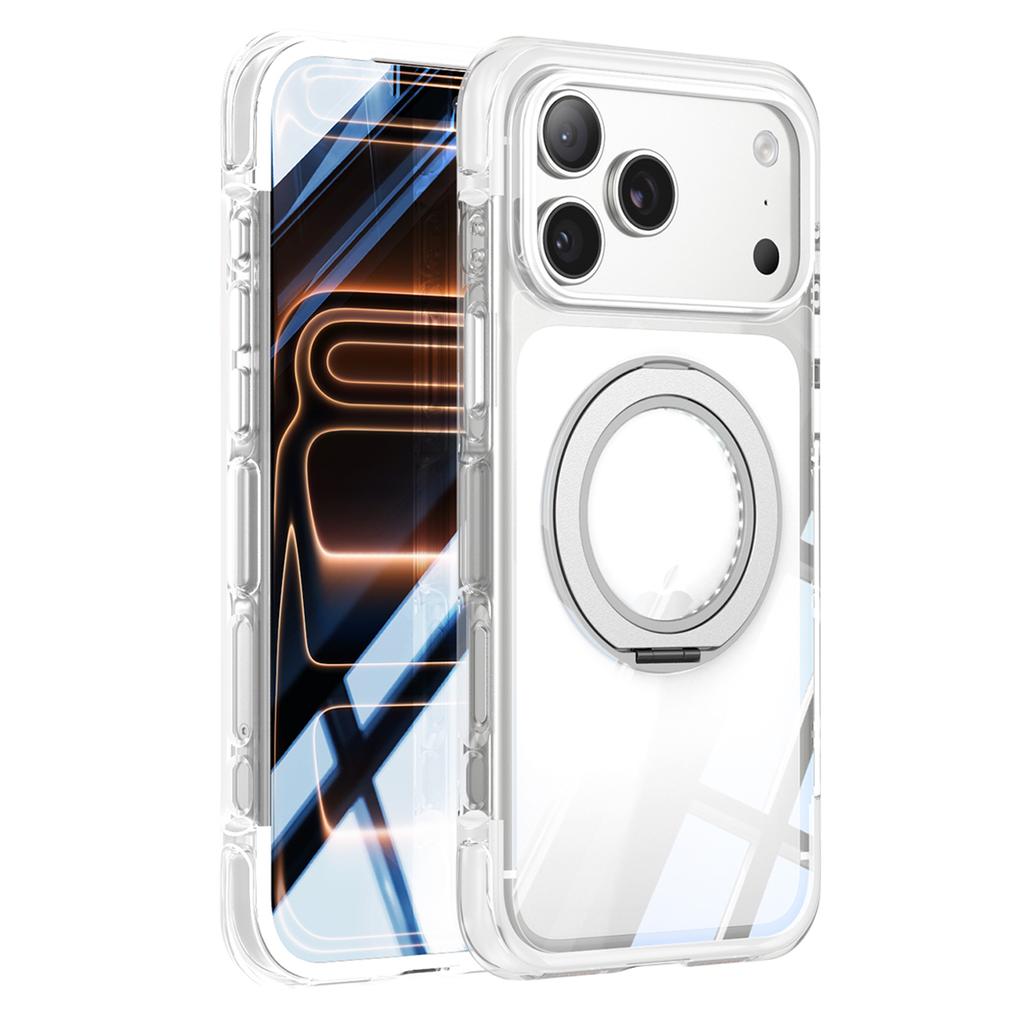 For iPhone 17 Pro Max Case Compatible with MagSafe Rotating Kickstand Clear Acrylic TPU Shockproof Phone Cover