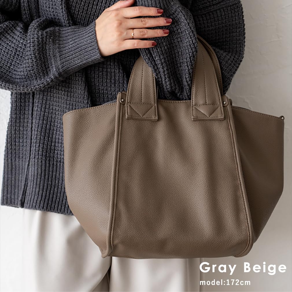 VITAFELICE Square Tote Women's 3-Way Bag, sib-20054p (Gray Beige)