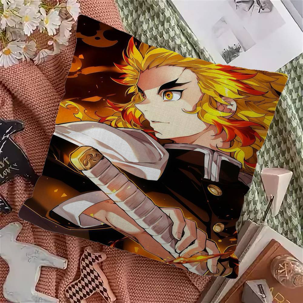 Rengoku Akaza Demon Slayer Anime Pillow Cover for Bedroom Room and Living Room Sofa Decorative Cushion Cover