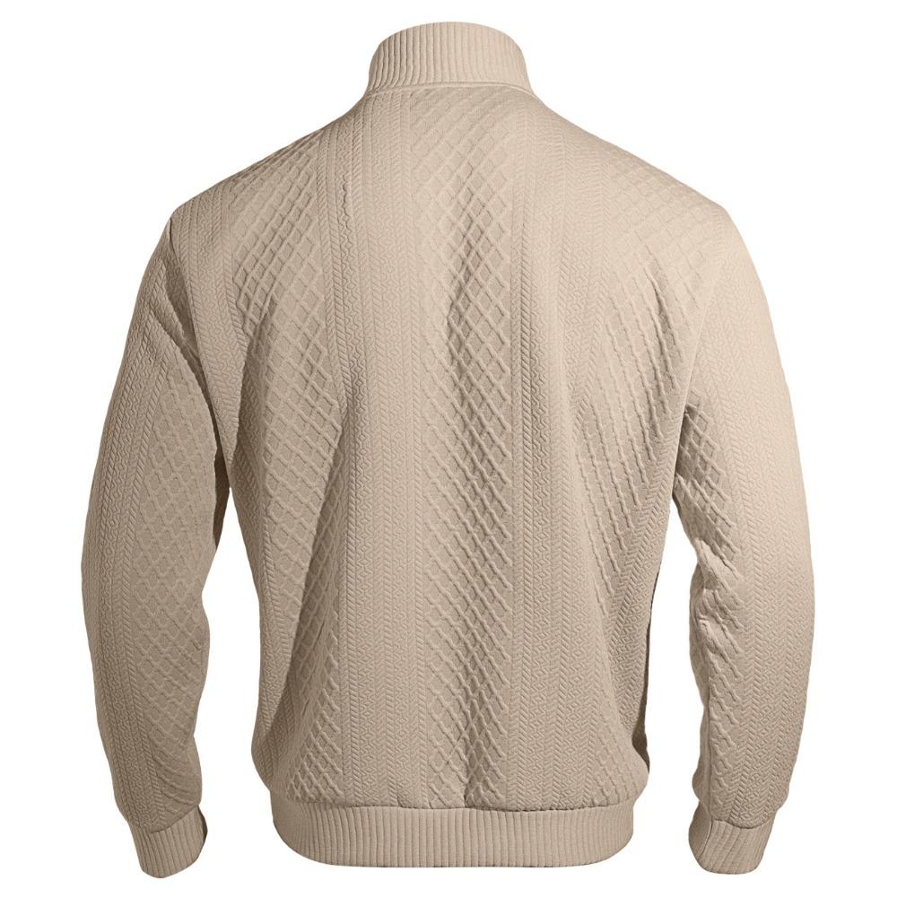 New American Fashion Men Sweatshirts Casual Loose Stand Collar Zip-up Long-sleeved Pullover Leisure Jacquard Solid Color Tops