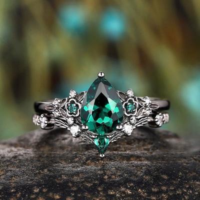 Ensemble de Bagues Créatives de Luxe, Bagues Zircon Vert pour Femmes Fleurs, Empilées avec des Bagues pour Femmes Personnalisées Légères et Haut de Gamme