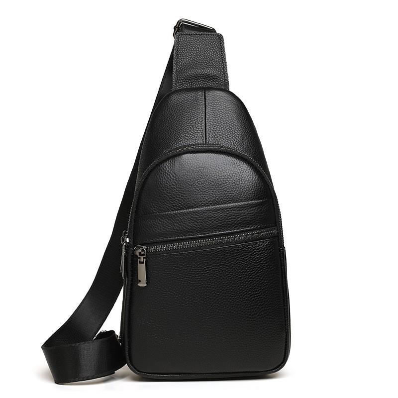 

Men s Leather Shoulder Bag Chest High-end Feel Top Layer Cowhide Fashionable Solid Color Casual Backpack чорний
