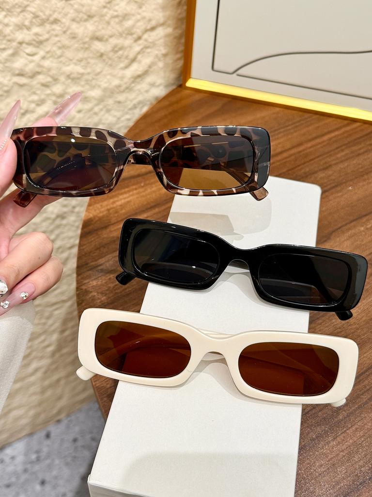 3Pcs Fashionable Square Narrow-Frame Sunglasses Set, Various Styles for Different Outfits, Suitable for Driving