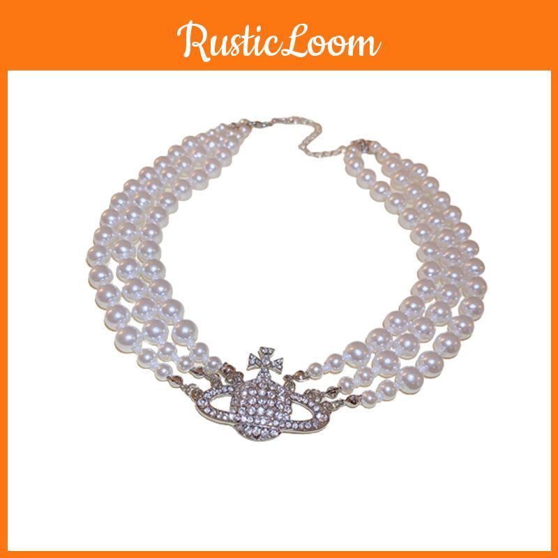 Trendigt och Lyxigt Japanskt och Koreanskt Saturnuspärlhalsband för Kvinnor