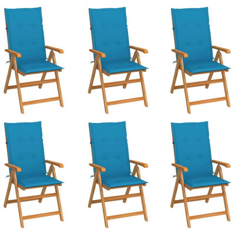 Day and Night - Day and Night Garden Chairs 6 Pcs Solid Teak Wood Cushions Blue