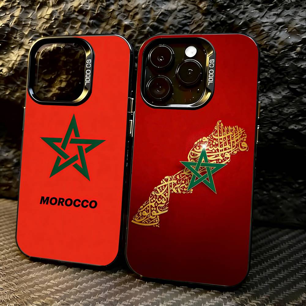 Morocco Flag Phone Case For iPhone 17,16,15,14,13,12,11 Plus,Pro Max,XS,Colorful Silver Phone case Funda Cover