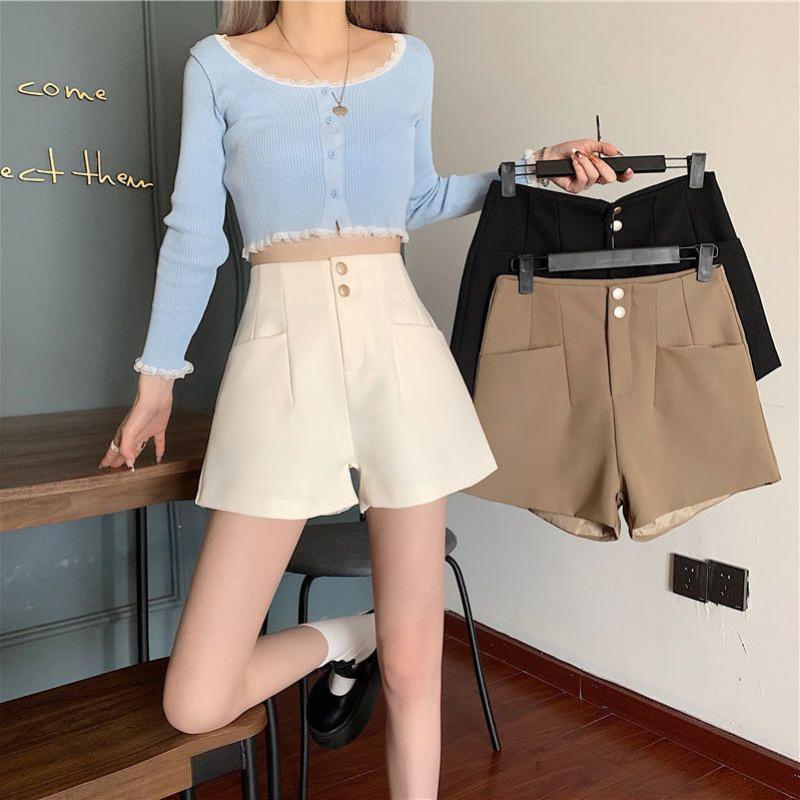 

2023 Лето Корейские Шорты с Завышенной Талией, Слим, Широкие Штанины, Женские Повседневные Прямые Шорты L (50-62.5 kg) кофейный