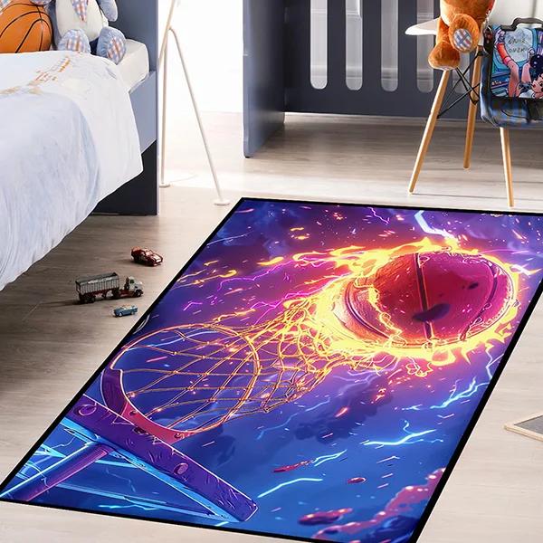 Creative Sports Area Rug Healthy ExerciseTeen Fantastic Basketball Enthusiast Carpet for Home Decor Kid Room ,Etc.