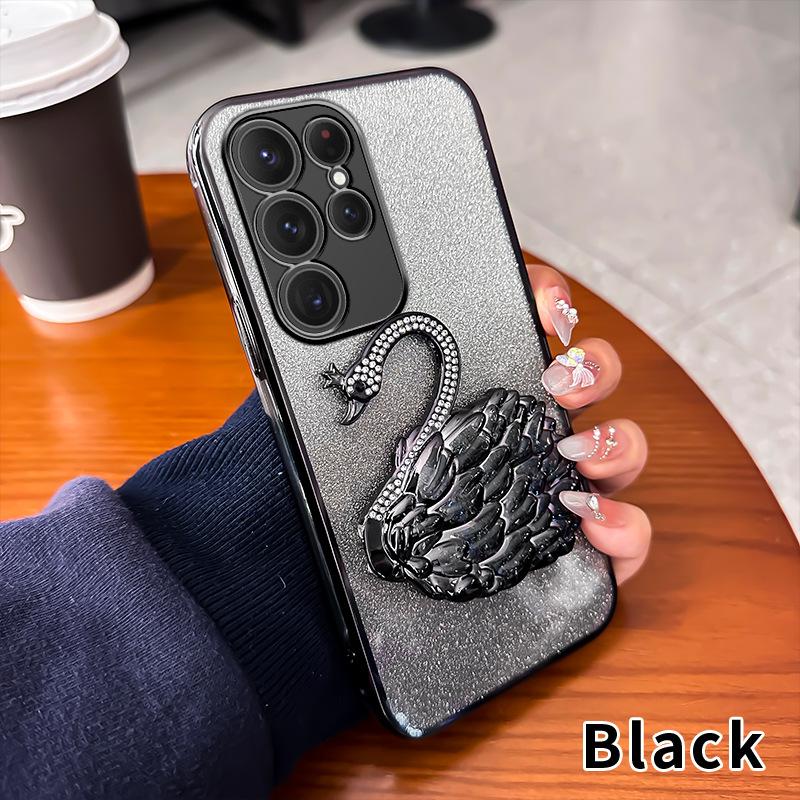 Suitable for Samsung S25 Ultra Quicksand Diamond Inlaid Swan Bracket Mobile Phone Case A17 Flash Powder A35 Anti Fall A52 Soft Shell 6