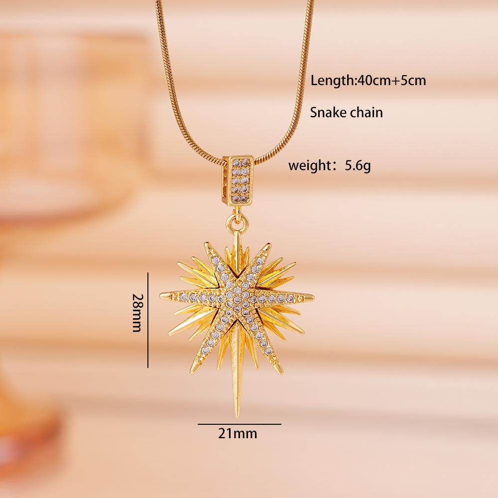 Fashion Temperament Stainless Steel Inlay Zircon Shiny Octagonal Star Pendant Necklace for Women Exquisite Charm Jewelry Gifts