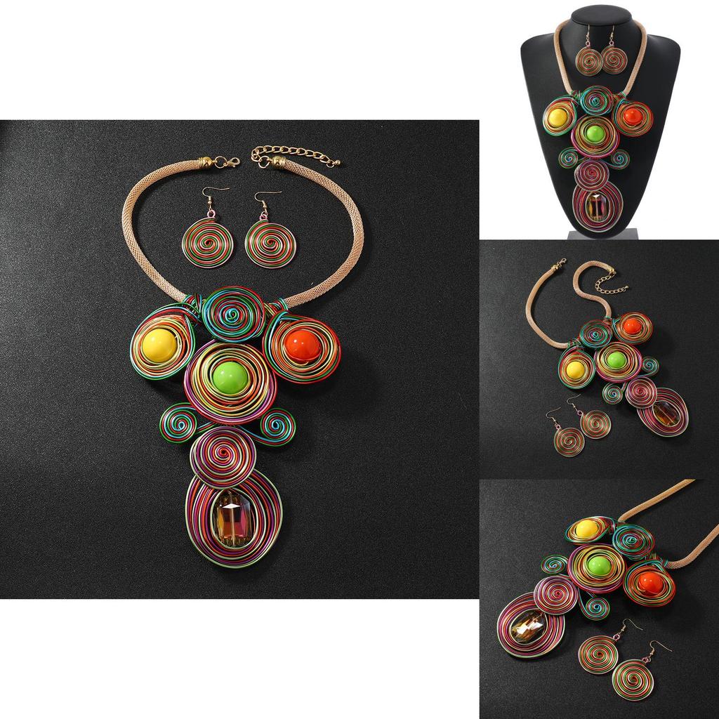 Jewelry Set With Crystal Beads And Aluminum Wire Handcrafted Flower Pendant For Women