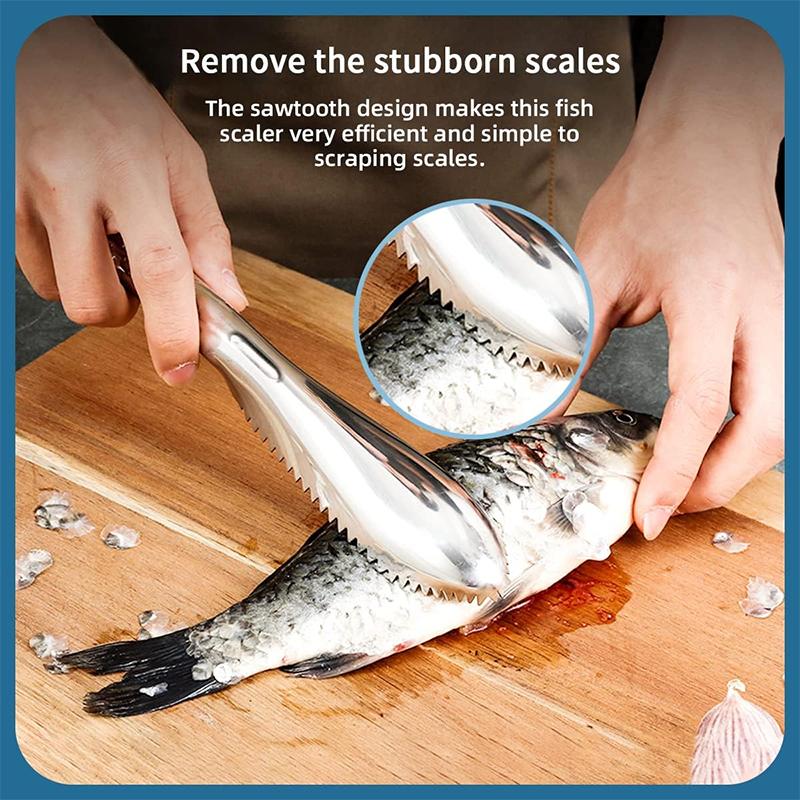 Fish Scale Remover Set Stainless Steel Fish Scale Seafood Scraper Sawtooth Easily Remove for Chef and Home Cooks Fish Cleaning