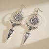 Vintage Silver Color Sun Triangle Tassel Pendant Earrings for Women Punk Metal Willow Nails Geometric Long Earrings Goth Jewelry