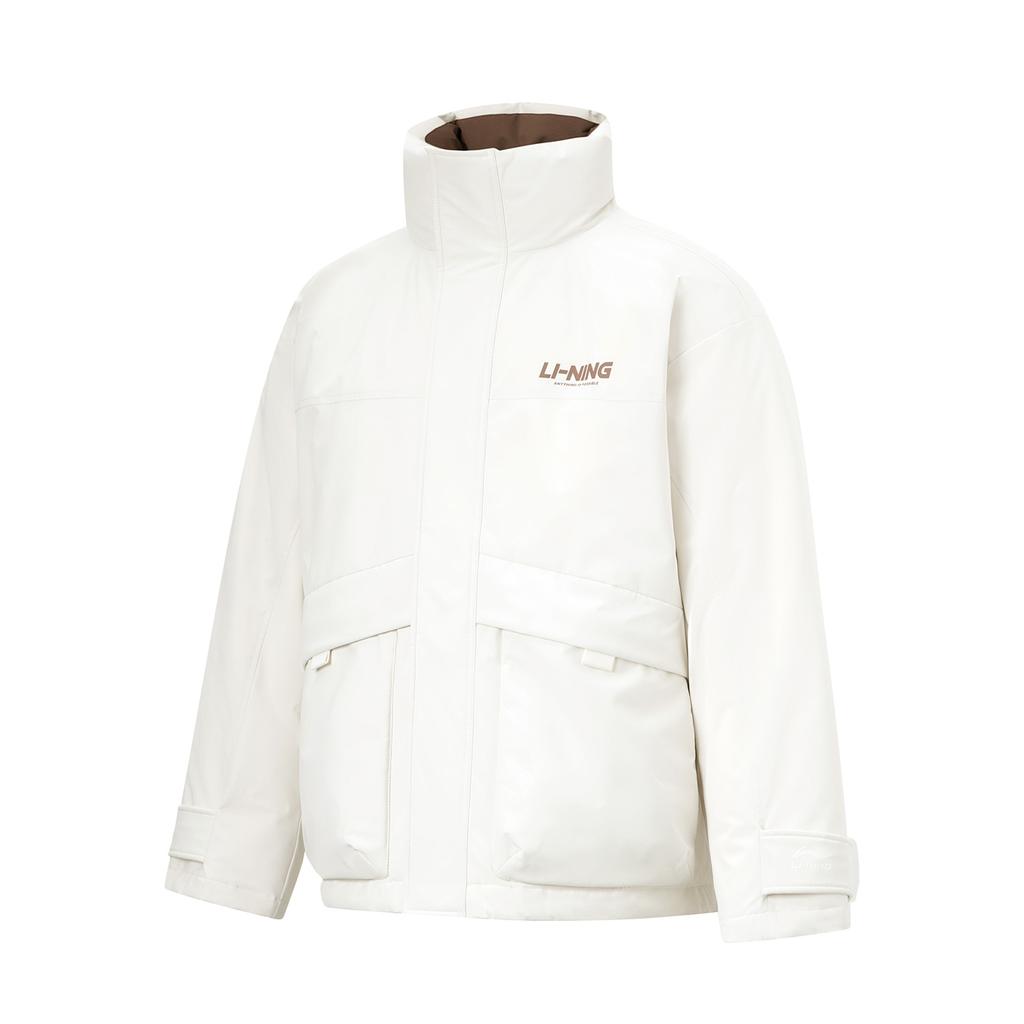 Li Ning Hot Pot Down Jacket Series Solid Color Stand Collar Windproof Casual Loose Short Winter Down Jacket Unisex Jacket Off-White AYMU503-2