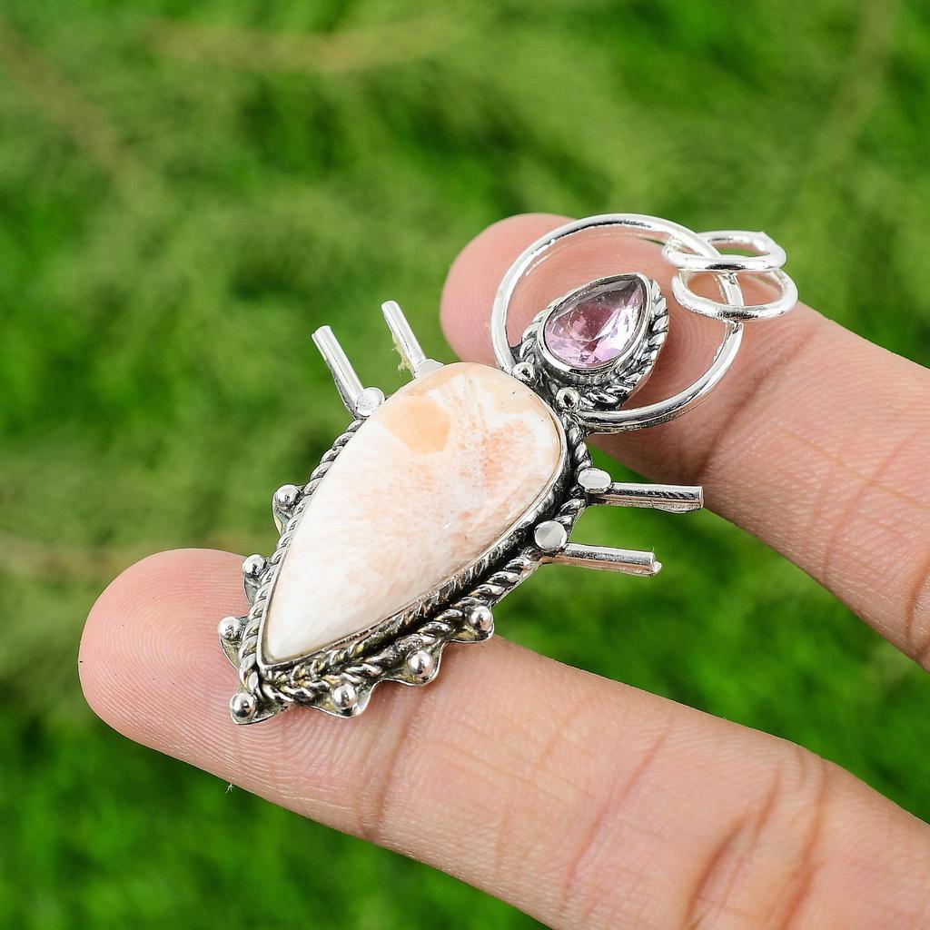 Scolecite Gemstone Pink Topaz Sterling Silver Wedding Unique New Pendant Jewelry