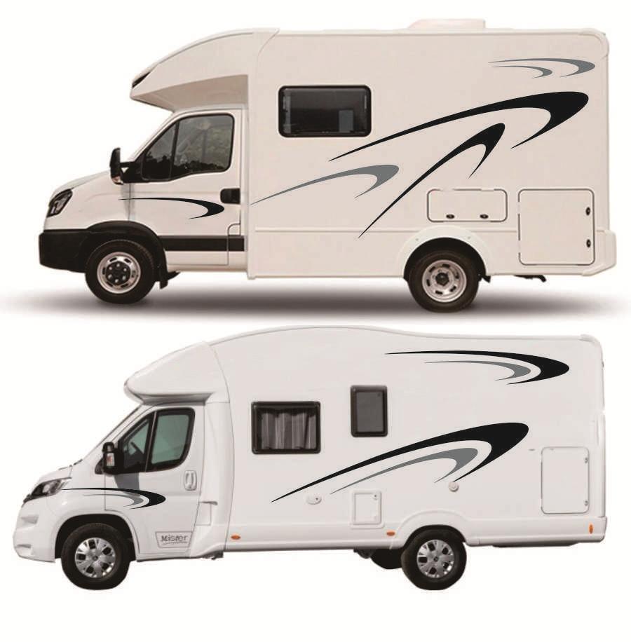 Kit d'autocollants graphiques en vinyle noir et gris, pour remorque de camping-car, camping-car, des deux côtés