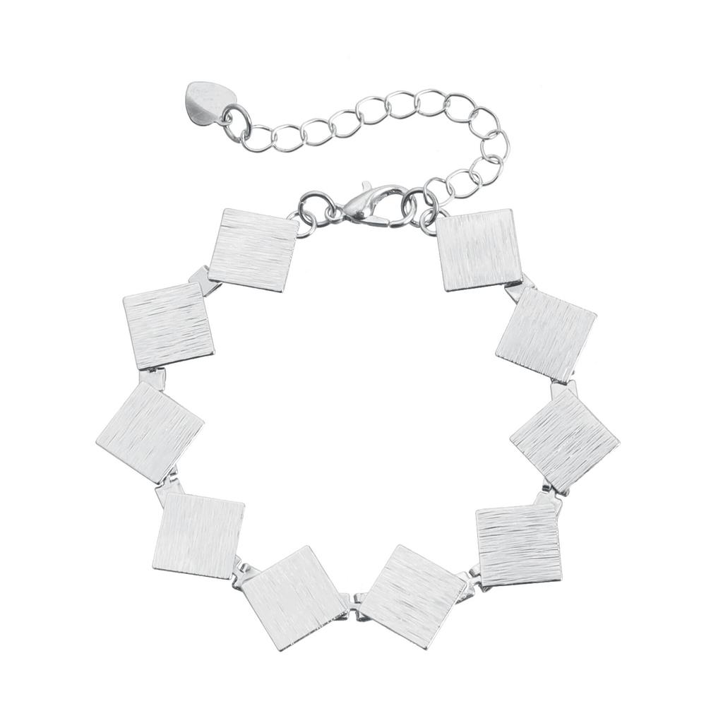 Geometric Square Metal Sheet Brushed Necklace, Retro Texture Personalized Versatile Commuter Items