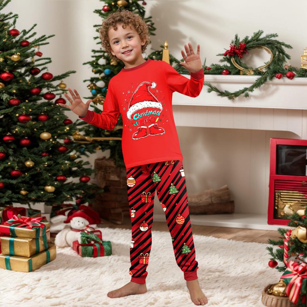 Family Matching Christmas Pajamas Set Long Sleeve Neck Shirt and Pants for Boys Girls Holiday Wear