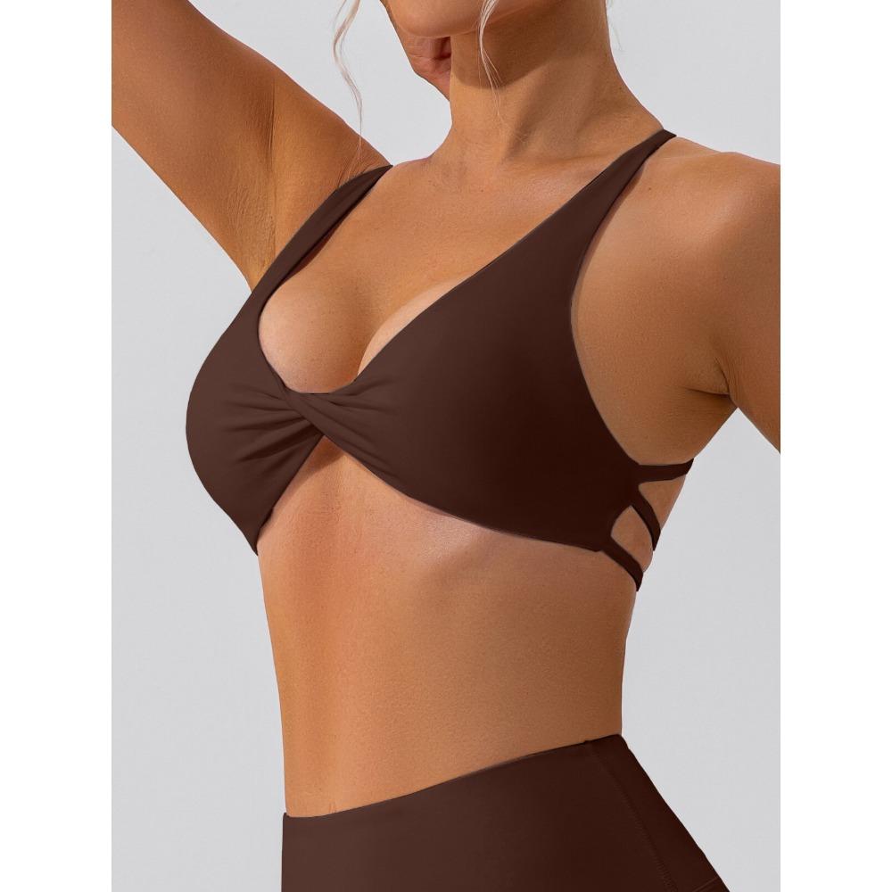 CHARMLEAKS Womens Seamless Sports Bra Twisted Chest Criss Cross Back Push Up Yoga Running Fitness Bra