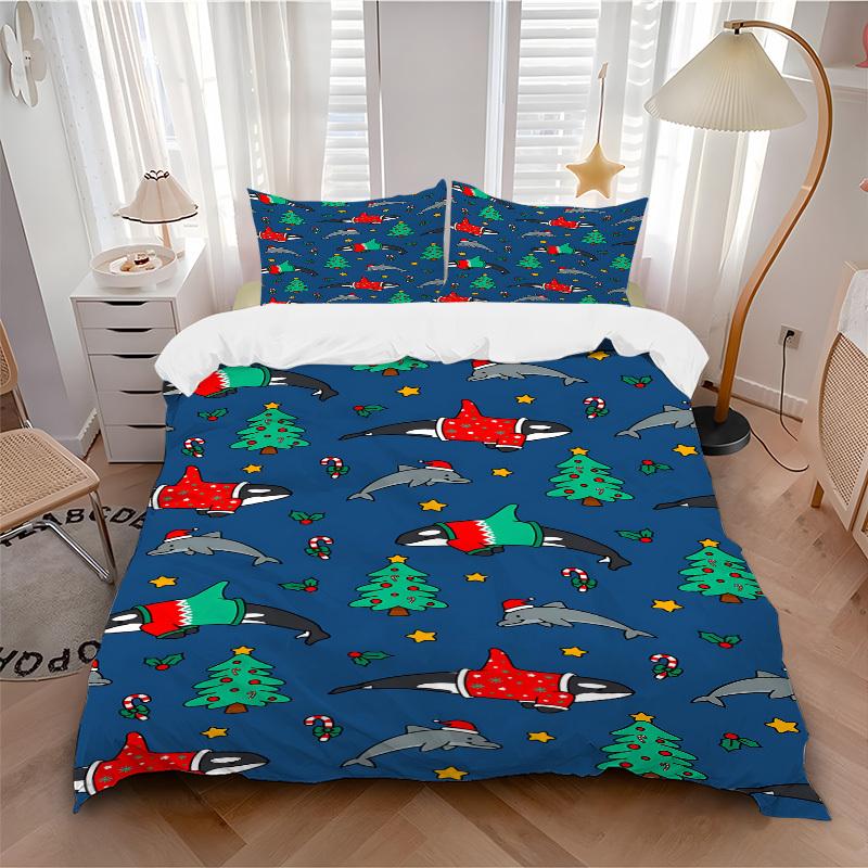 

3pcs bedding set Christmas MarineLife Includes 1 Comforter + 2 Pillowcases, Without Pillow Inserts, Soft Comfortable, Lightweight Breathable035 135x200cm